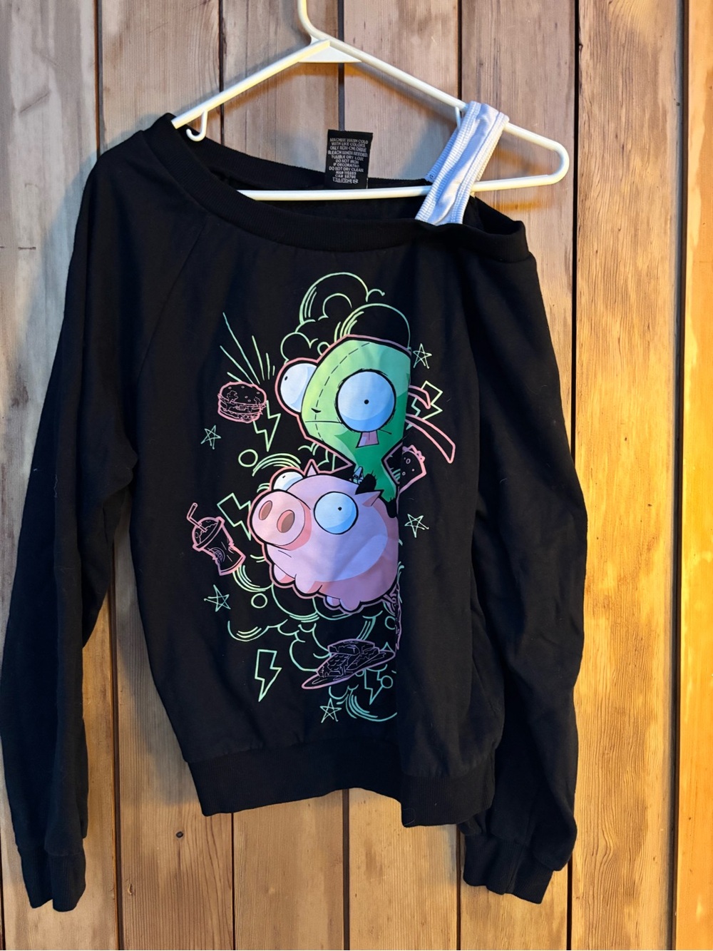 Hot Topic Invader Zim GIR & Pig Twofer Off-Shoulder Sweatshirt M